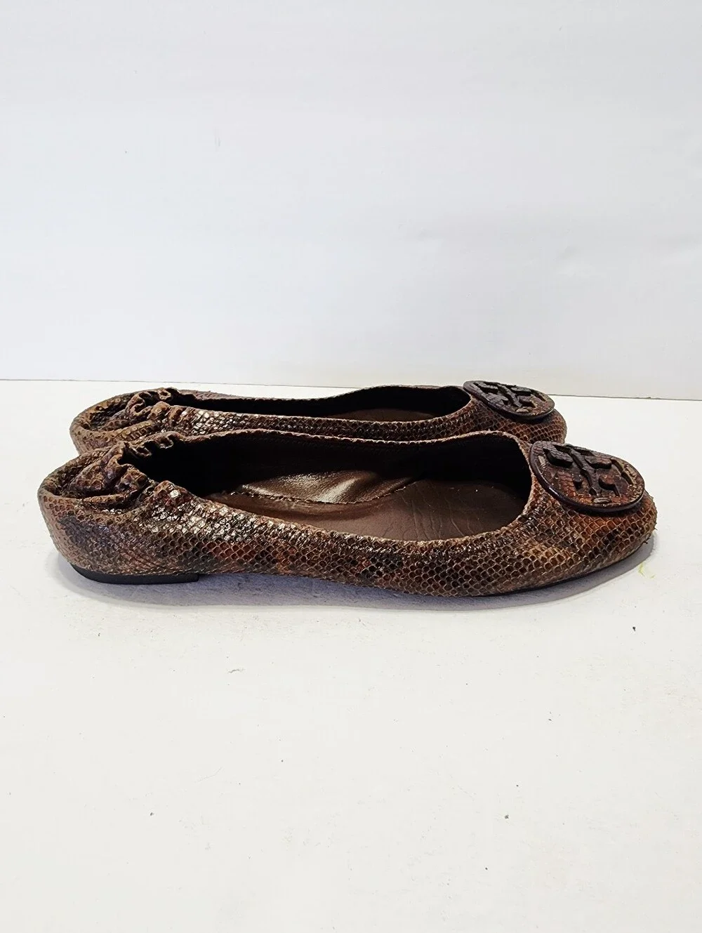Tory Burch Brown Snake-Print Reva Ballet Flats Size 8